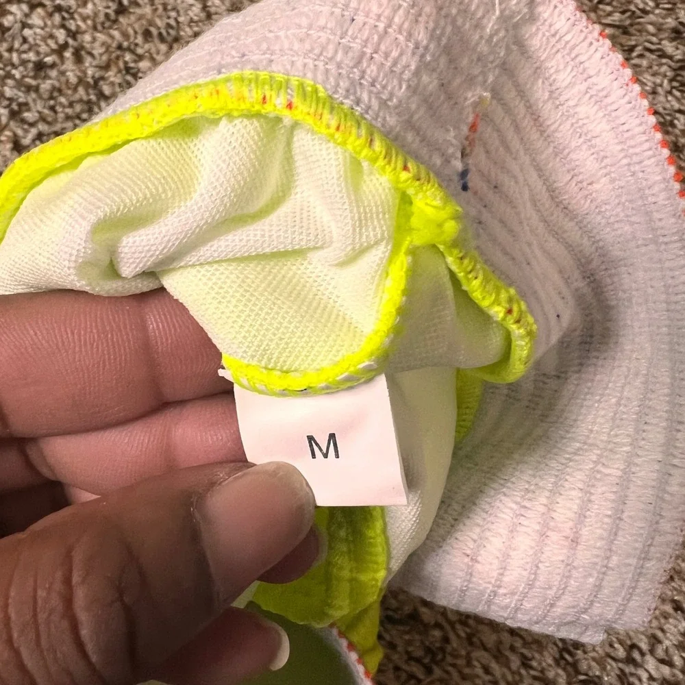 Neon Yellow Swimsuit Medium Two Piece High‎ Waist Cut Out Chevron Textured